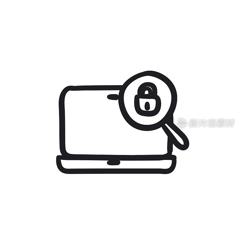 Laptop and magnifying glass sketch icon